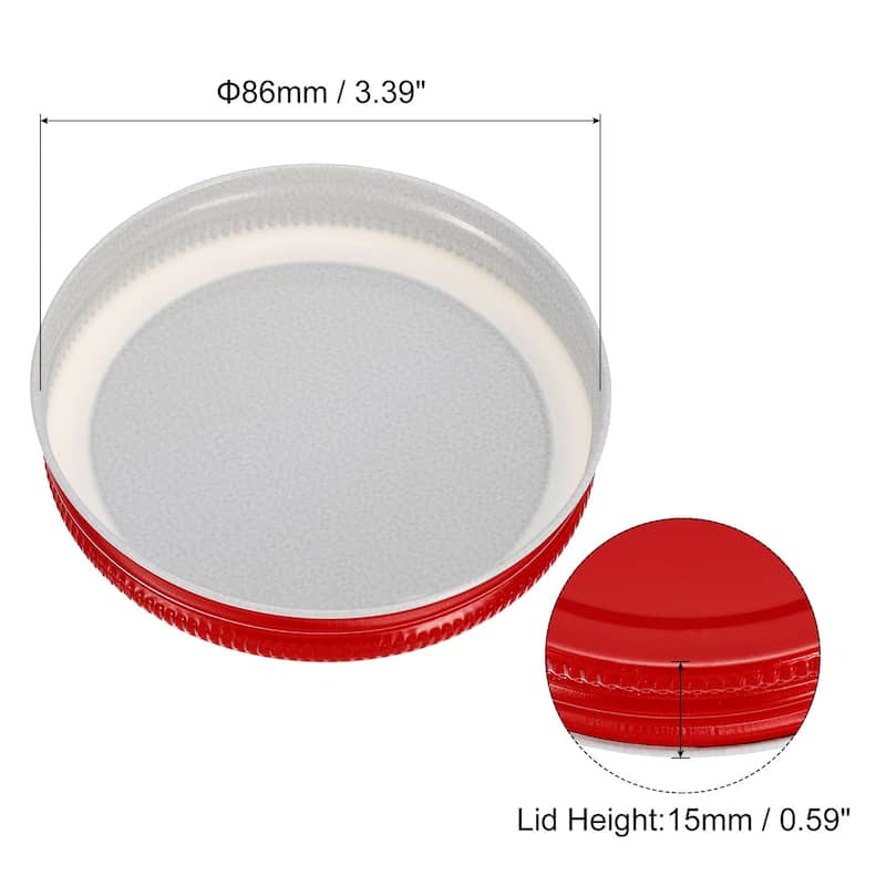86mm/3.39" Wide Mouth Tin Plate Mason Jar Lids for Canning Jars 6Pcs - Red