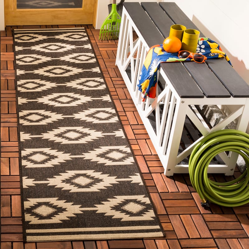 SAFAVIEH Beach House Jannita Indoor/ Outdoor Waterproof Patio Backyard Rug - 2'2" x 8' Runner - Creme/Brown