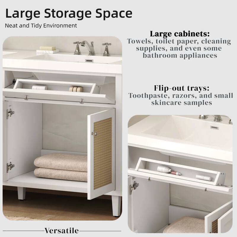 Christopher Knight Home - Bellmere 60" Modern Double Sink Bathroom Vanity with SMC Sink, Soft-Close Storage, and Solid Wood Legs