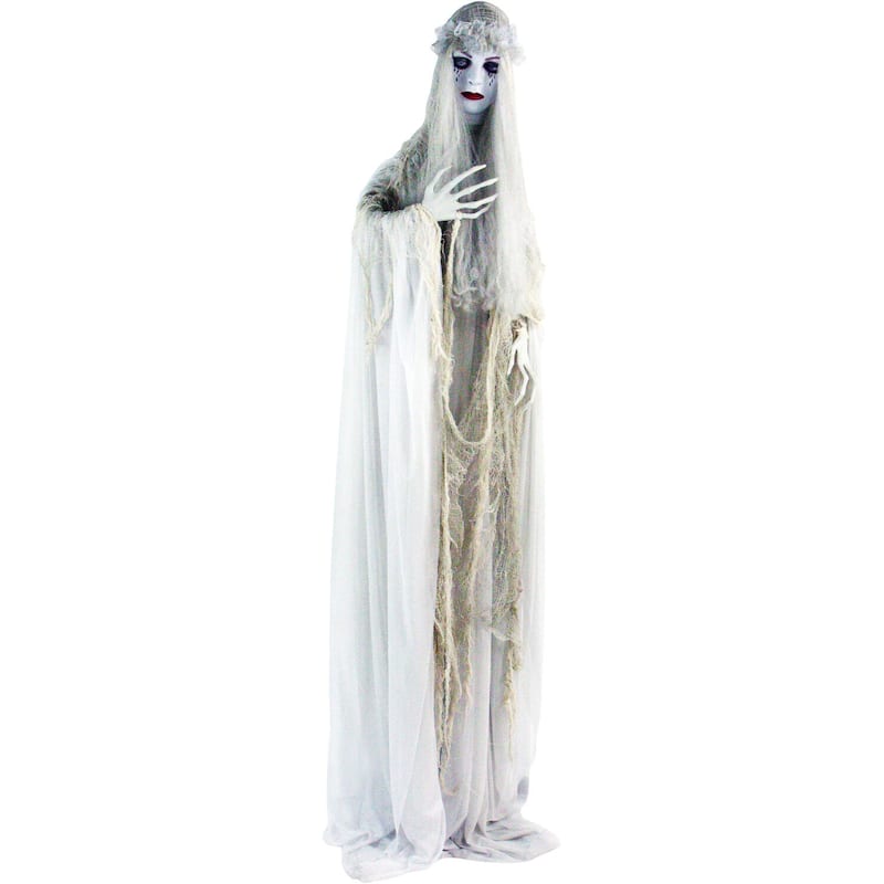 Haunted Hill Farm Life-Size Animatronic Ghost Bride with Lights and Sound, Indoor or Covered Outdoor Halloween Decoration