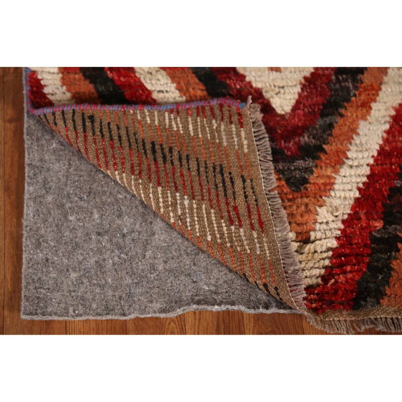 Chevron Style Moroccan Oriental Runner Rug Hand-Knotted Wool Carpet - 2'5" x 9'11"
