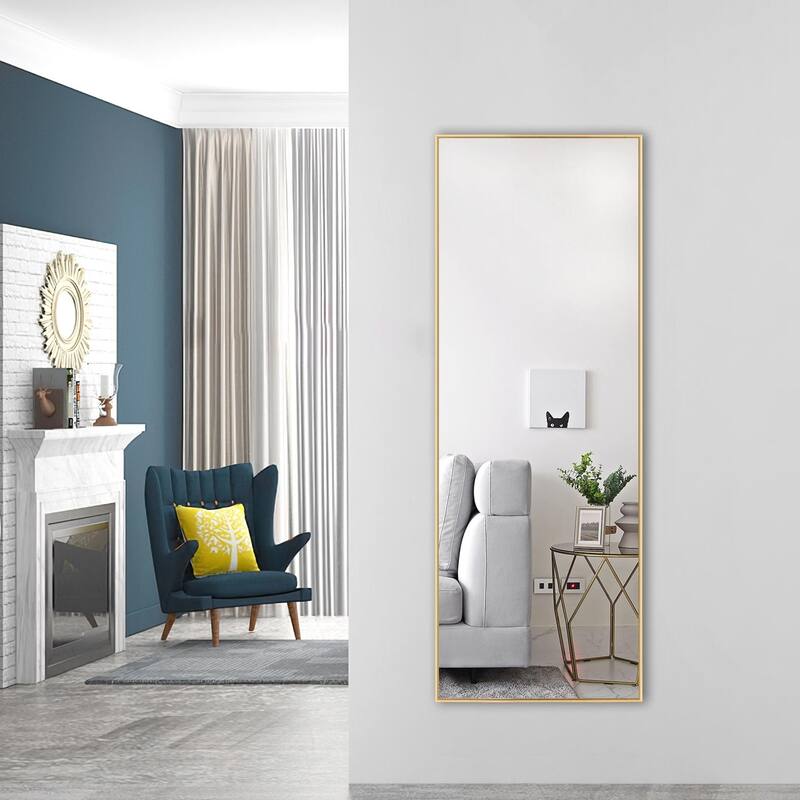 Modern Sleek Metal Frame Full-length Hanging or Leaning Wall Mirror