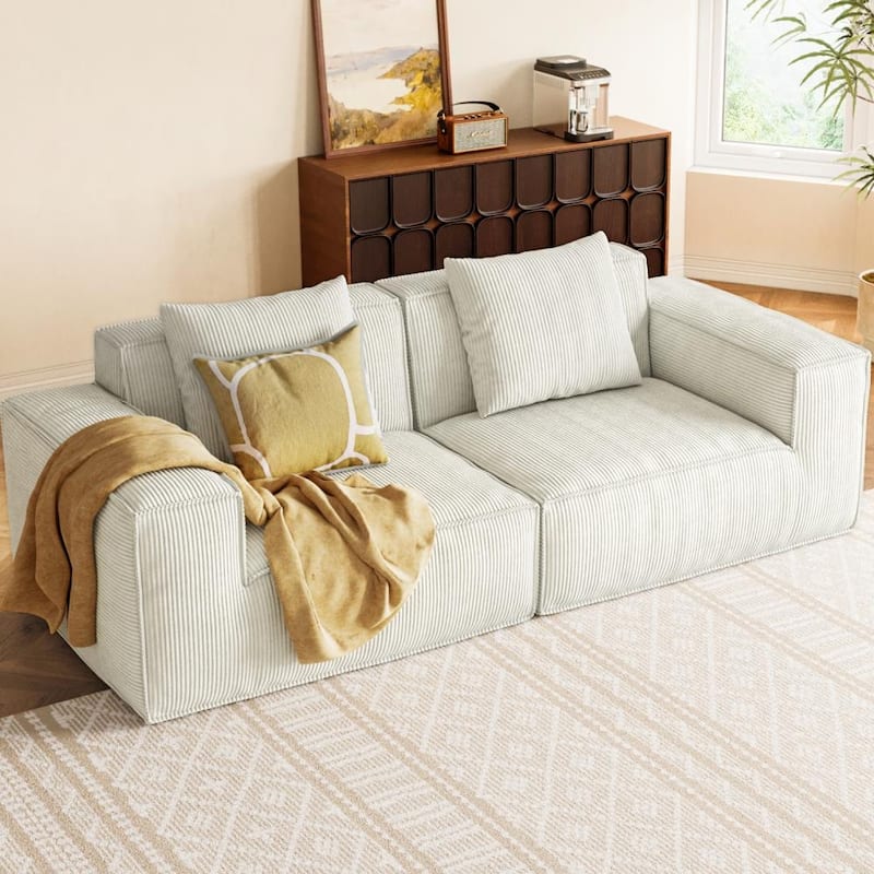 Soft Corduroy Cloud Velvet Fabric Two Person Sofa - White