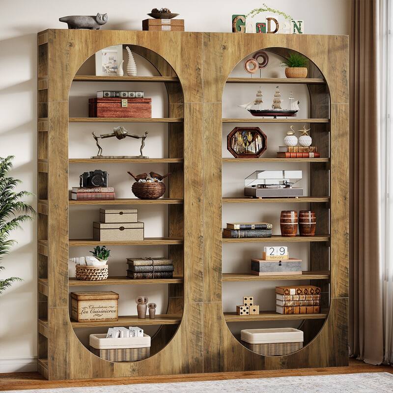 70.87" Arched Bookshelf, Wooden Bookcase with Storage, Book Shelf for Living Room, Bedroom, Office, Library