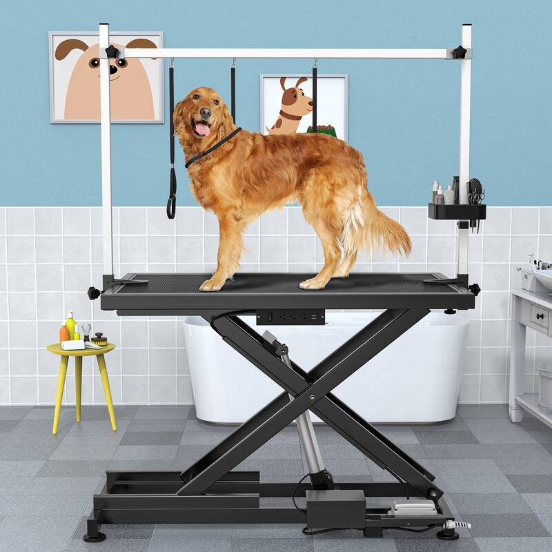 Professional Electric Dog Grooming Table for Large Dogs Heavy Duty Pet Grooming Table w/Aluminum Dog Grooming Arm - 50''W - White