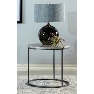 Hanover Grey Faux Marble and Gunmetal Round End Table