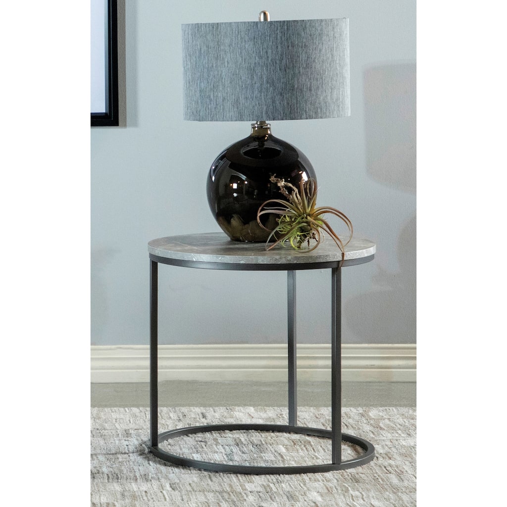 Hanover Grey Faux Marble and Gunmetal Round End Table