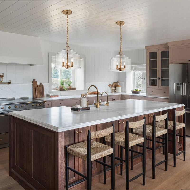 Modern Industrial 3-Light Clear Glass Drum Pendant Light