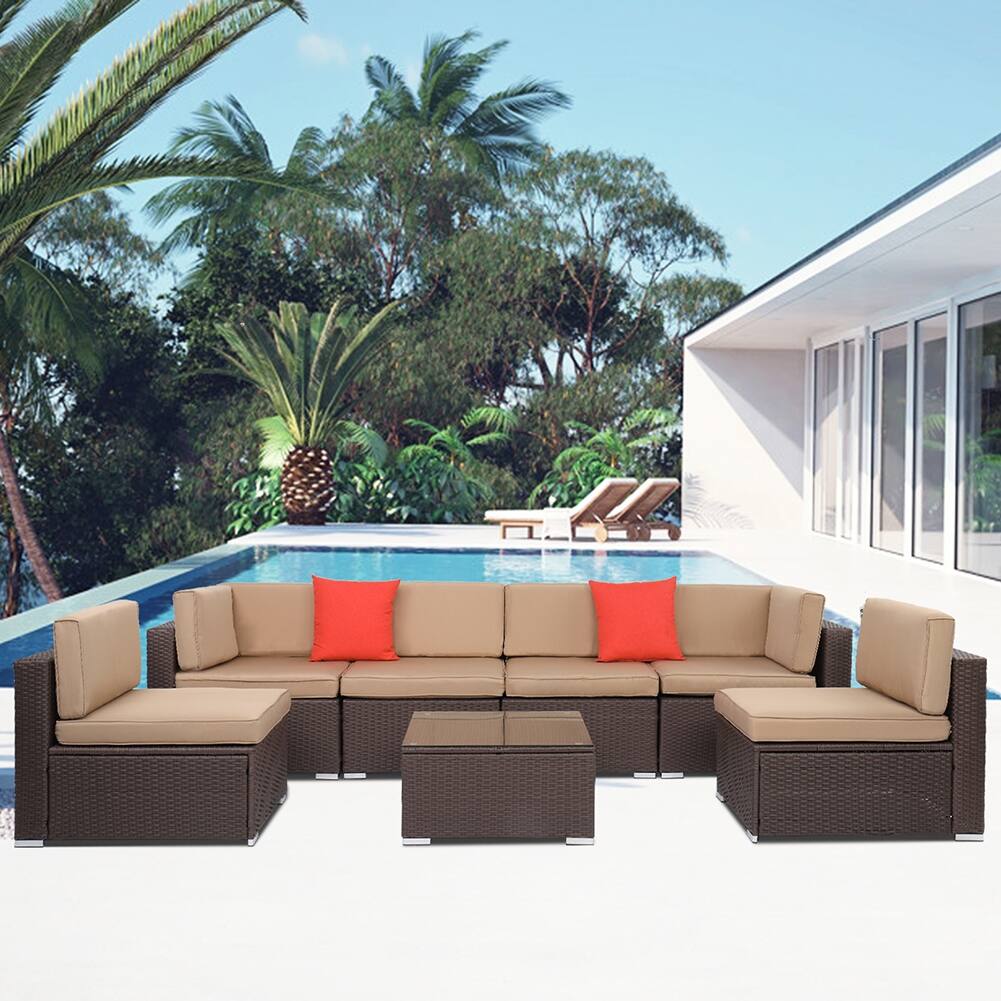 7-Piece Set Patio Table and Chair Set,Sectional Sofa with Cushion