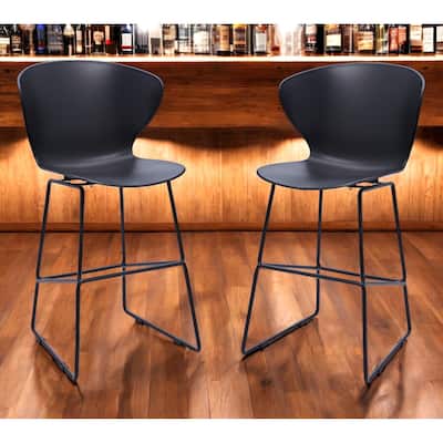 HomeRoots Set of Two 26" Black Heavy Duty Plastic and Metal Low Back Counter Height Bar Chairs
