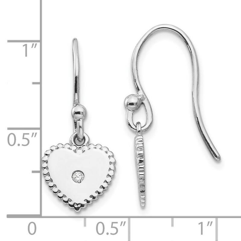 Curata Polished Ss White Ice Diamond Love Heart Long Drop Dangle Earrings - 24x10mm Wide