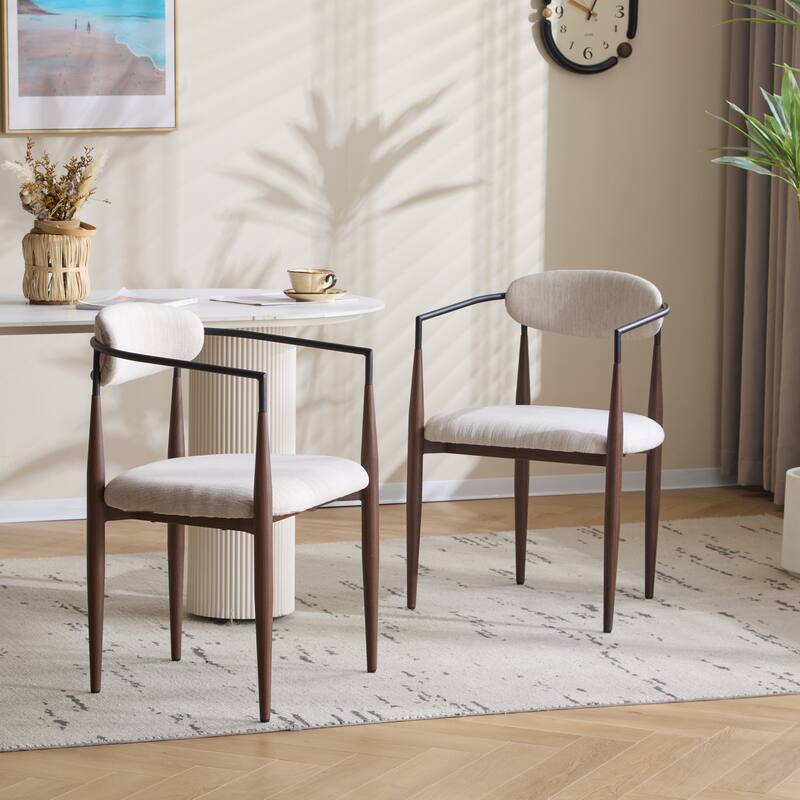 Modern Industrial Elmore Upholstered Dining Chairs (Set of 2) with Iron Frame by Christopher Knight Home - Walnut/Black/Beige