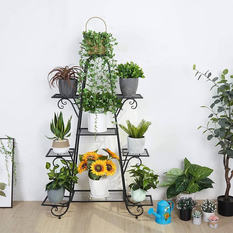 9 Tier Metal Plant Stand Heavy Duty Flower Planter Pot Display Rack - W 36.5" x H 51.2" x D 9.72"