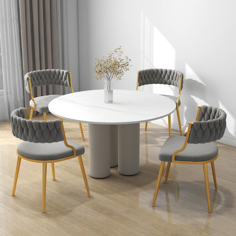 Set of 4 Velvet Dining Chair with Golden Metal Legs - Gray