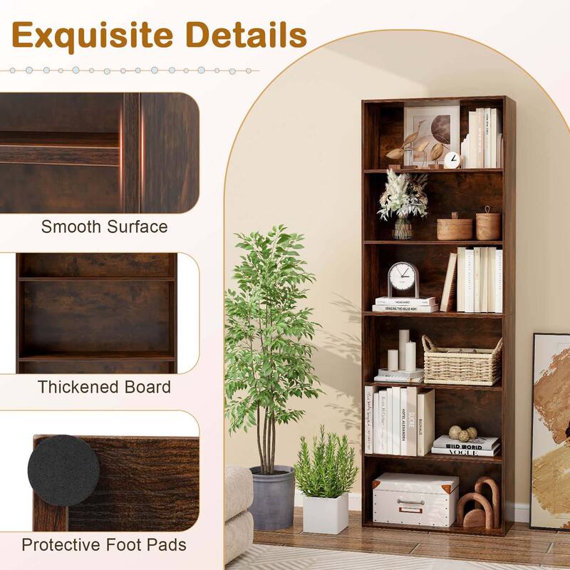 Costway 70" Tall 6-Tier Bookcase with 6 Open Shelves Anti-Toppling - See Details