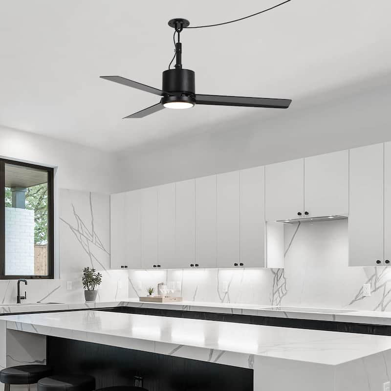 42" Modern Black Waterproof Wet Outdoor Gazebo Ceiling Fan with Light and Hook