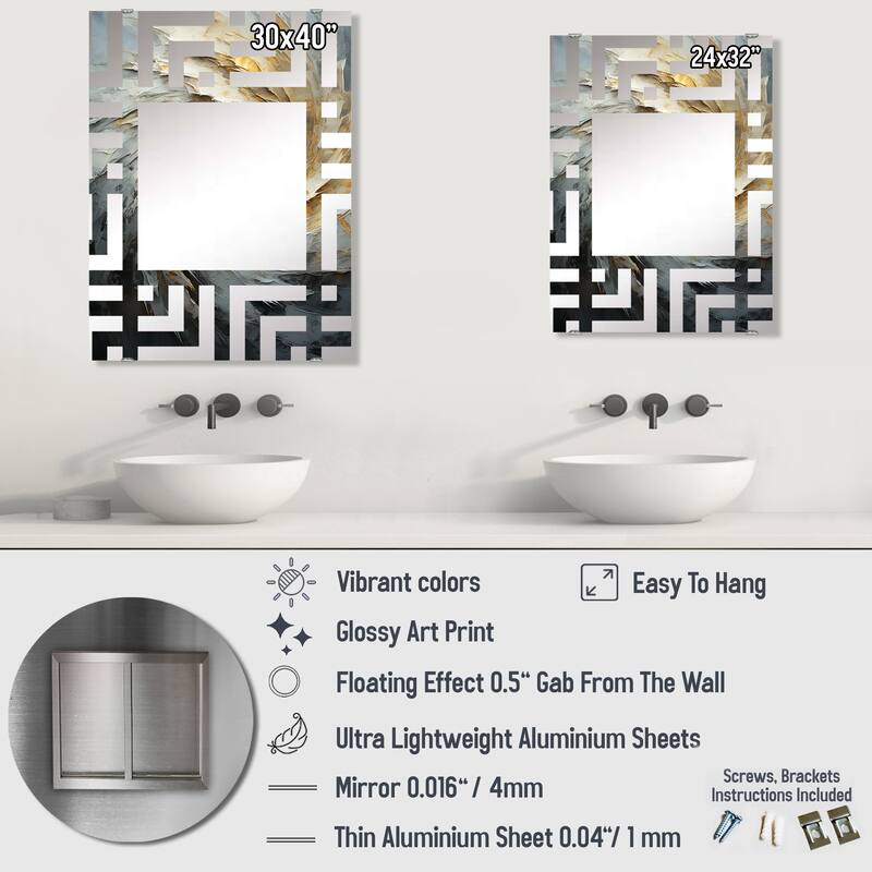 Designart "Gold And White Abstract Spiral Collage" Abstract Collages Mirror - Modern Large Wall Mirror For Living Room