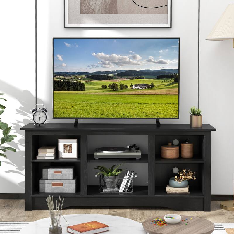 Engineered Wood 65 inches TV Stand with 6 Storage Cubby Shelves and Fireplace Space - 58" x 16" x 24.5"
