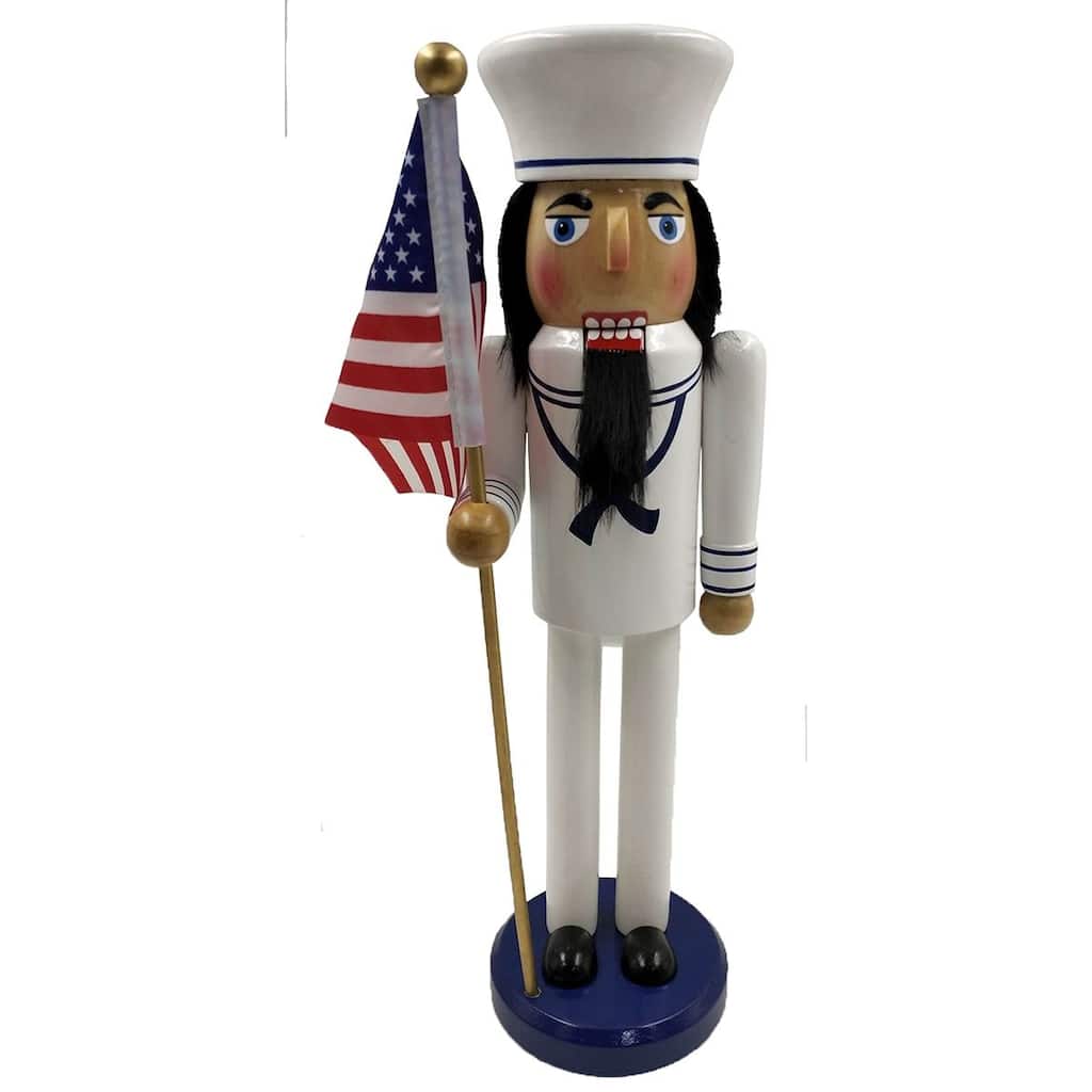 14" Navy Sailor with American Flag Christmas Nutcracker