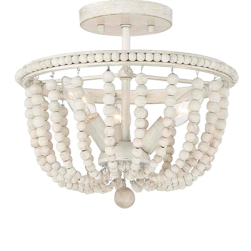 Cauhu 3-light Farmhouse Coastal Wood Beaded Semi Flush Mount Ceiling Lights -UL