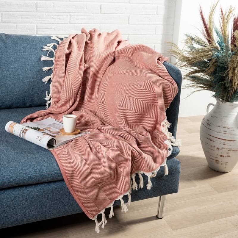 Sevita Herringbone Premium Turkish Cotton Standard Size Throw Blanket