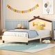 preview thumbnail 34 of 47, Wooden Platform Bed Frame with House-shaped Headboard and Motion Activated Night Lights for Kids Bedroom Cream - Twin