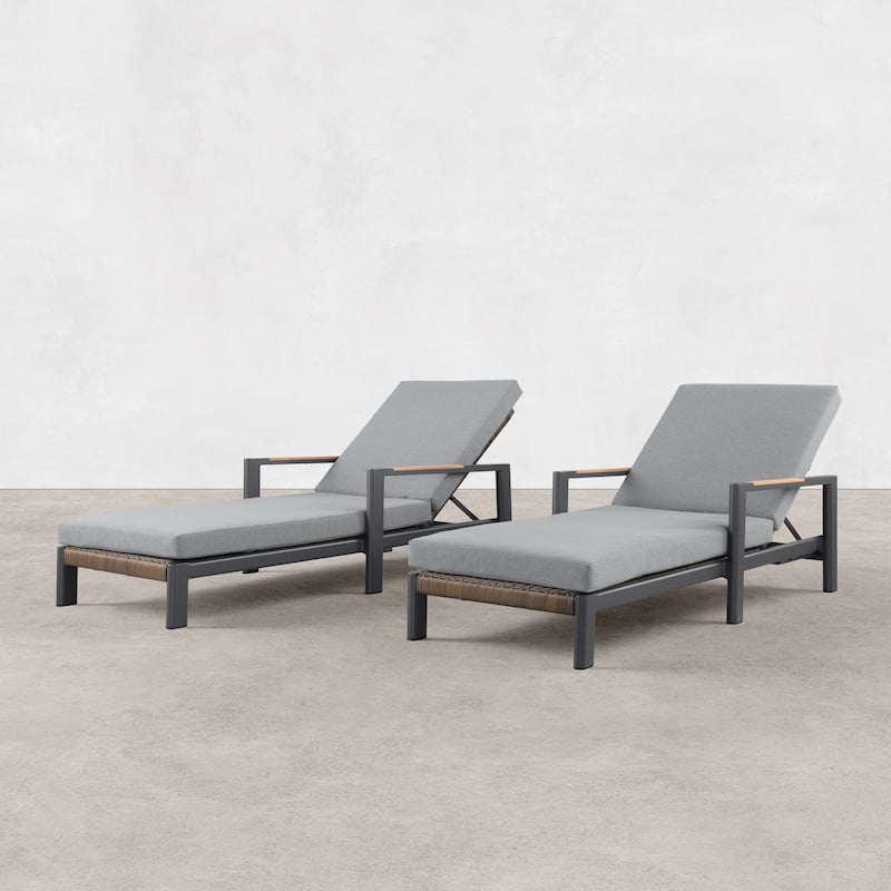 Arlo Teak & Wicker Aluminum Dual-Use Outdoor Chaise Lounge (Set of 2)