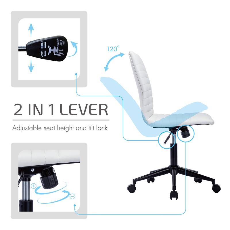 Porthos Home Bron Faux Leather Armless Office Chair with Steel Roller Base, Tilt Mechanism