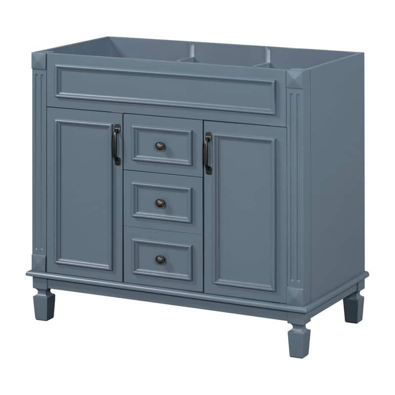 36" Bathroom Vanity without Top Sink, Bathroom Cabinet with 2 Soft Closing Doors and 2 Drawers - Blue
