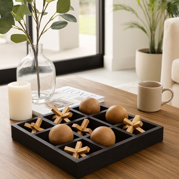 Sagebrook Home Elegant Mango Wood and Metal 10x10 Tic Tac Toe