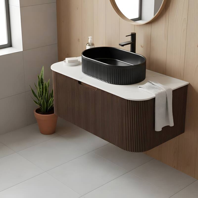 Wall Mounted Bathroom Vanity with Black Oval Ceramic Basin