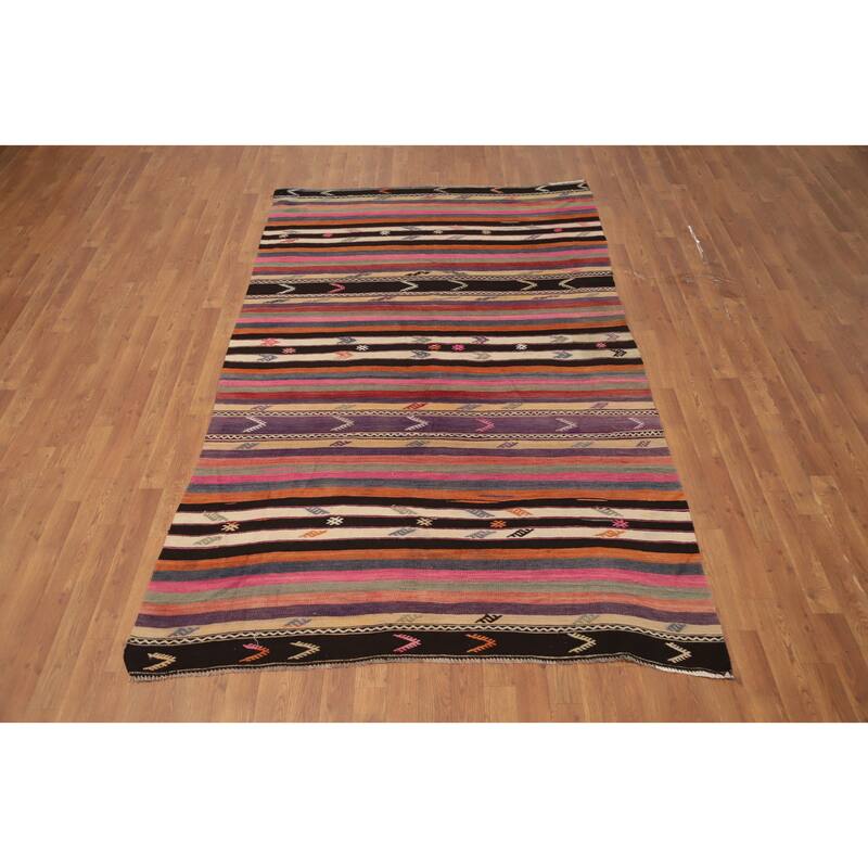 Hand Woven Oriental 100% Wool Carpet Southwestern Tribal Multi-Colored Kilim Area Rug - 8' 8'' X 5' 3''