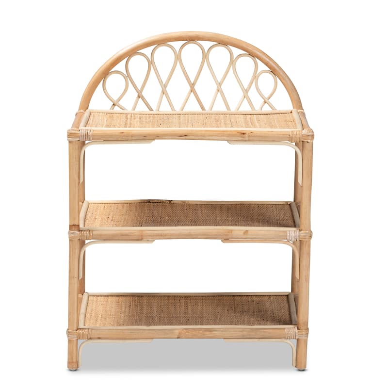 Redell Modern Bohemian Natural Brown Rattan 3-Tier Display Shelf