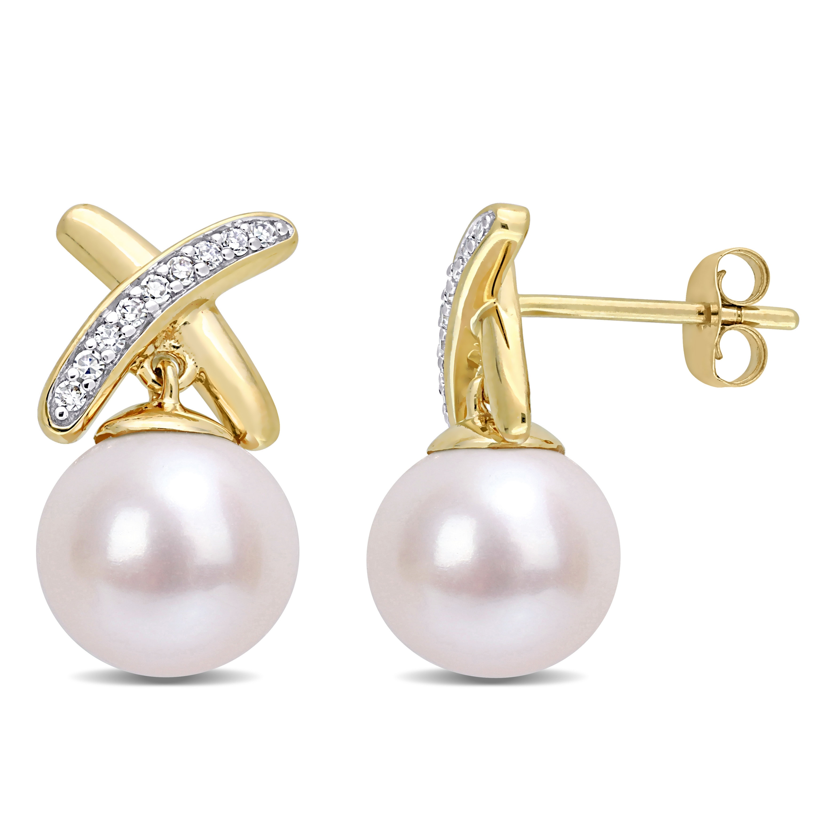 Mia Diamonds 14k Yellow Gold 8-9mm Pink Button FW Cultured Pearl Stud Earrings 
