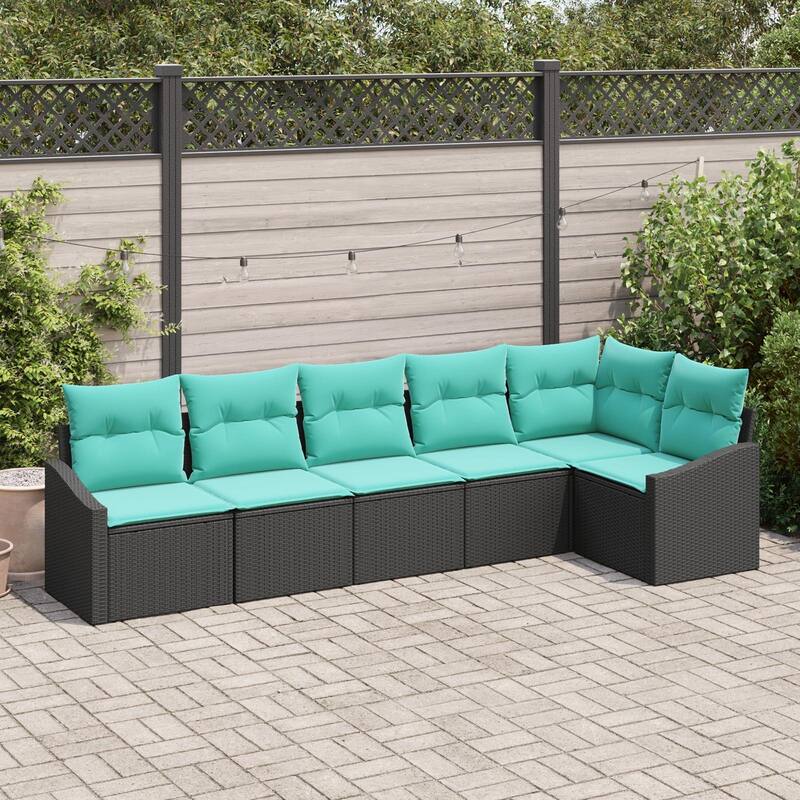 vidaXL 7 Piece Garden Sofa Set with Cushions - 113.6×48.6×27.2 - Black