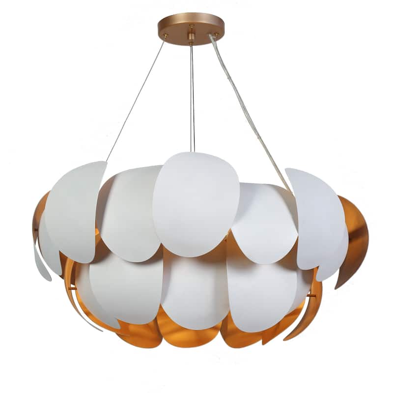 Modern 8-Light White Gold Flower Cluster Chandelier Elegant Floral Design - White & Gold - W30.7"*H15"