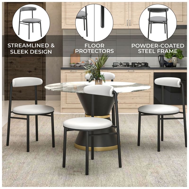 Lume Modern Fabric Upholstered Side Dining Chair with Open Back and Black Metal Legs for Dining or Living Room (Set of 4)