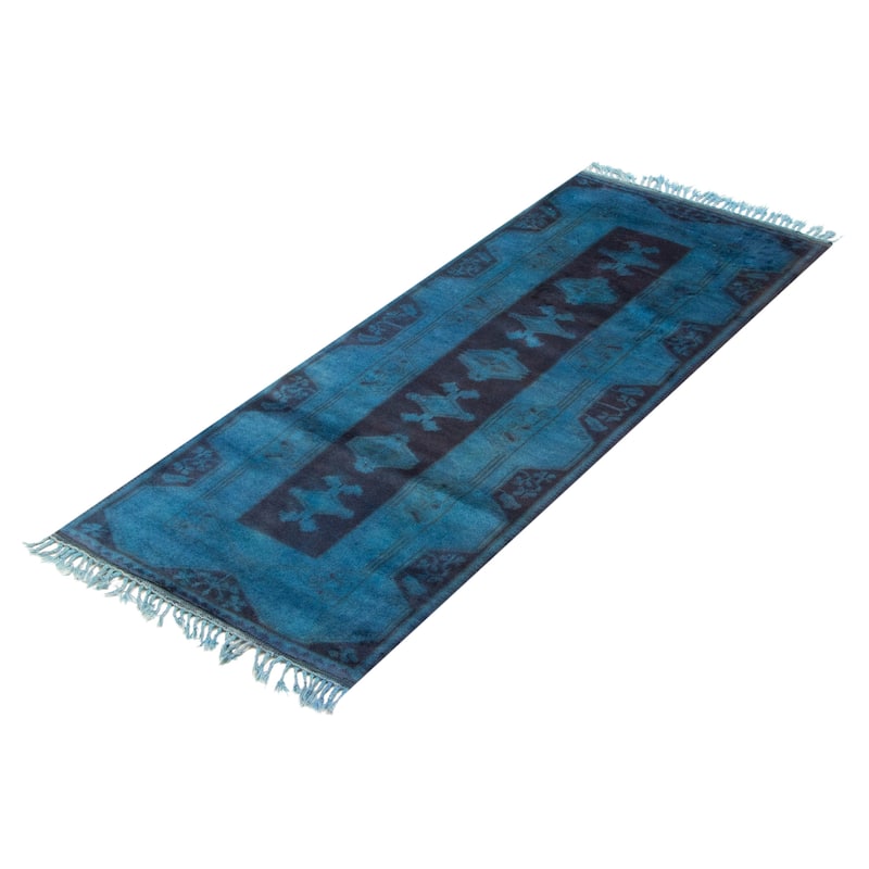 ECARPETGALLERY Hand-knotted Color Transition Teal Wool Rug - 2'9 x 6'9