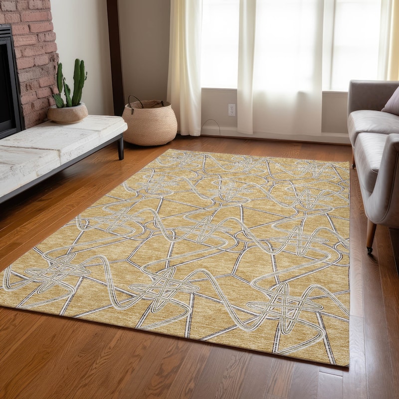 Machine Washable Indoor/ Outdoor Contemporary Links Chantille Rug