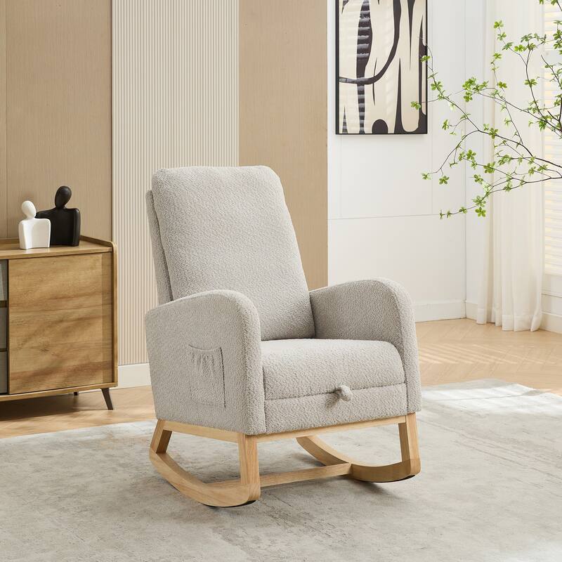 25.4"W Rocking Chair for Nursery, High Back Glider Chair with Retractable Footrest, Side Pocket - Light Gray