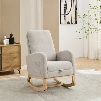 25.4"W Rocking Chair for Nursery, High Back Glider Chair with Retractable Footrest, Side Pocket