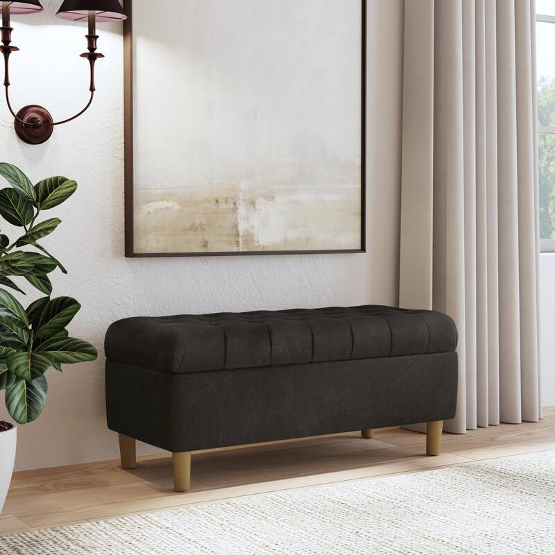 HomePop Button Tufted Top Storage Bench with Wood Legs