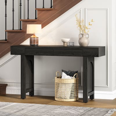 52 Inch 2 Drawers Console Table/Bar Table with Natural Wood Finish