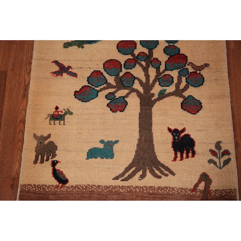 Pictorial Kazak Oriental Foyer Rug Hand-Knotted Wool Carpet - 2'0" x 3'0"