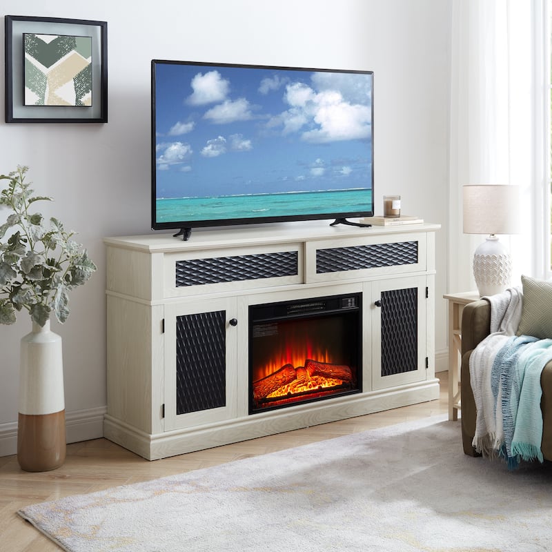 Embossed Pattern TV Stand for TVs Up to 65", Fireplace TV Stand with Storage Cabinet