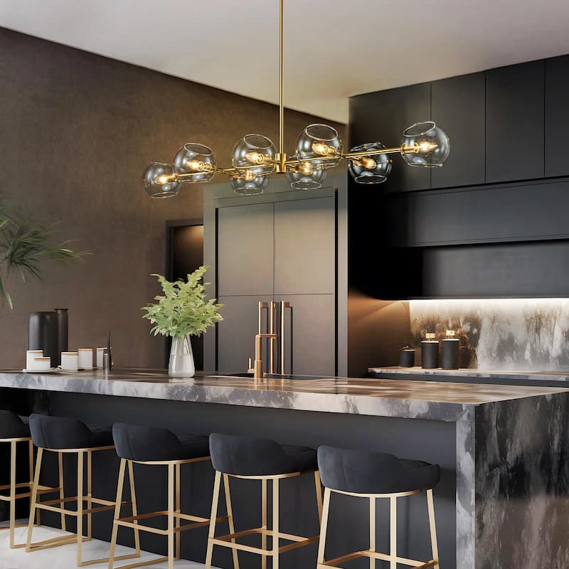 8-Light Modern Linear Clear Glass Globe Bubble Chandelier for Dining Room