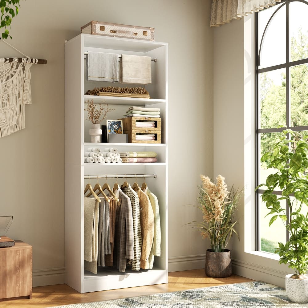 Cimly 25'' W Closet Organizer System with 2 Hanging Rods and DIY Shelves for Walk-in and Reach-in Closet