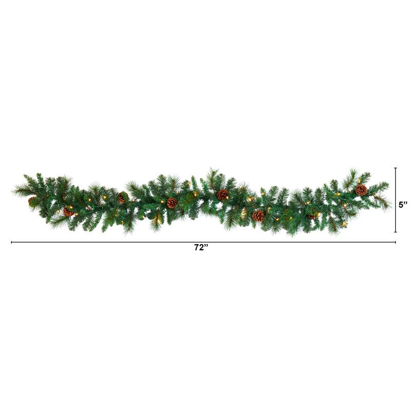 Artificial Pine Garland with Lights - 6ft Holiday Decor, Festive Greenery, Pre-Lit Christmas Decor - 72