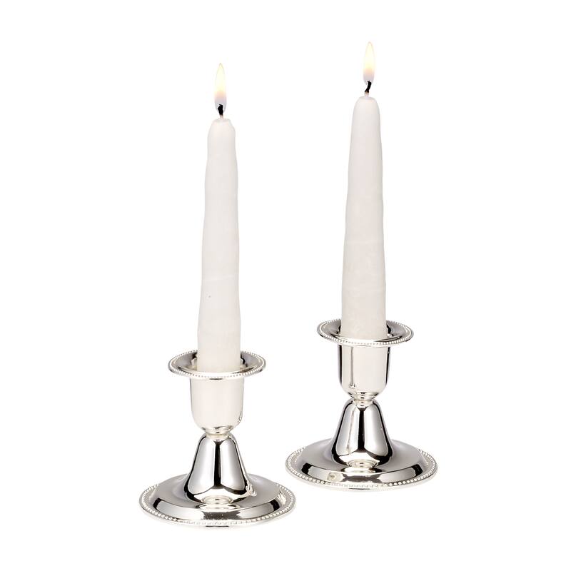 2-Piece Silver Plated Small Traditional Sabbath Candle Stick Holders