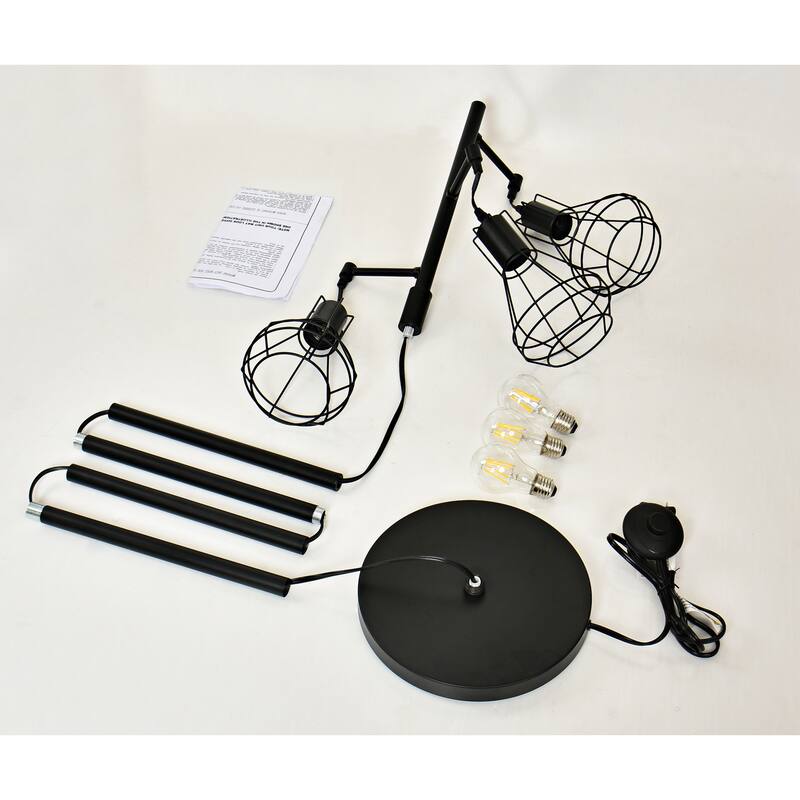 Industrial 3-Light Metal Tree Floor Lamp With Round Shades